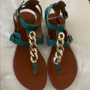 Elegant Teal Sandals with Gold Accents